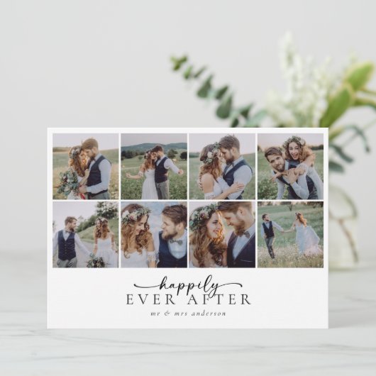 Moderne Multi Foto Collage Bruiloft Bedankkaart (Staand voorkant)