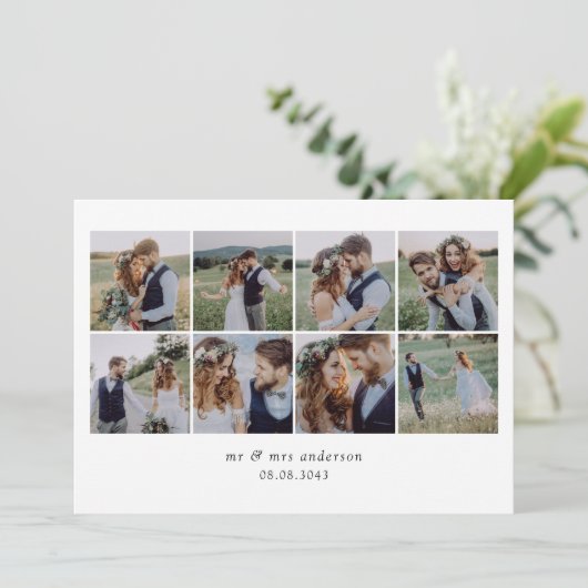 Moderne Multi Foto Collage Bruiloft Bedankkaart (Staand voorkant)