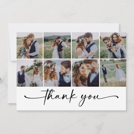 Moderne Multi Foto Collage Bruiloft Bedankkaart (Voorkant)