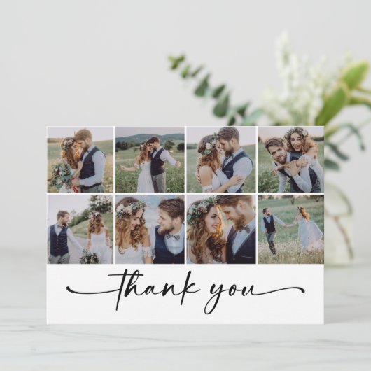 Moderne Multi Foto Collage Bruiloft Bedankkaart (Staand voorkant)