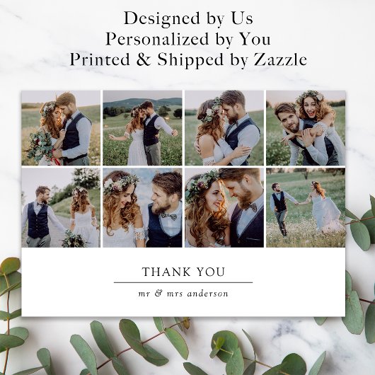 Moderne Multi Foto Collage Bruiloft Bedankkaart