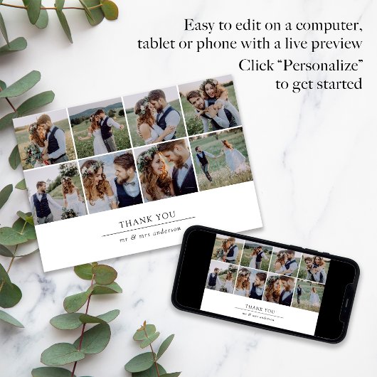 Moderne Multi Foto Collage Bruiloft Bedankkaart