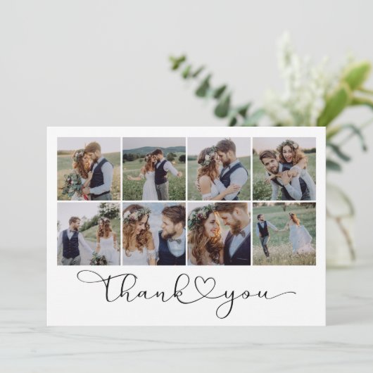 Moderne Multi Foto Collage Bruiloft Bedankkaart (Staand voorkant)