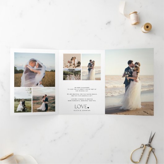 Moderne multi foto collage bruiloft dank u kaart (Binnen)