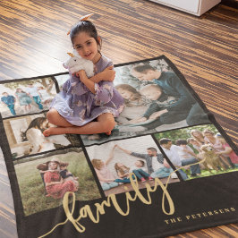 Moderne multi-foto-collage familie script aandenke fleece deken