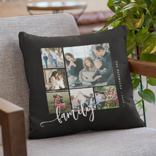 Moderne multi foto collage familie script aandenke kussen