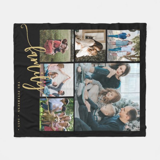 Moderne multi-foto collage familiescript keepomwil fleece deken (Voorkant (Horizontaal))