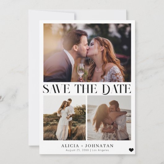 Moderne multi foto eenvoudige minimalistische brui save the date (Voorkant)