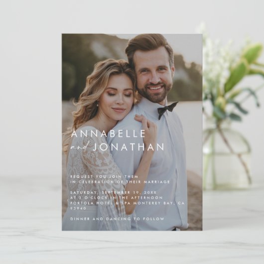 Moderne multi foto elegante bruiloft kaart (Staand voorkant)