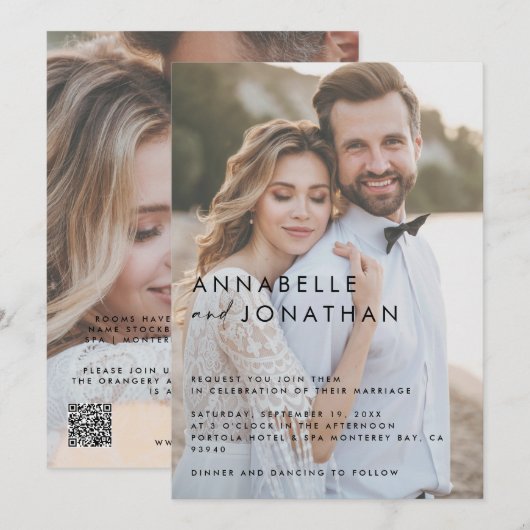 Moderne multi foto elegante bruiloft save the date (Voorkant / Achterkant)