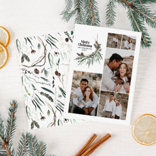 Moderne multi-foto elegante waterverf botanische e feestdagenkaart