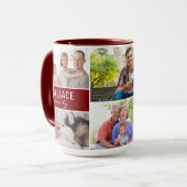 Moderne multi-foto familie bordeauxrode collage mok (Voorkant links)