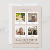 Moderne multi foto handgeschreven beige afstudeerc kaart (Voorkant)