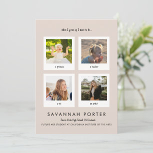 Moderne multi foto handgeschreven beige afstudeerc kaart