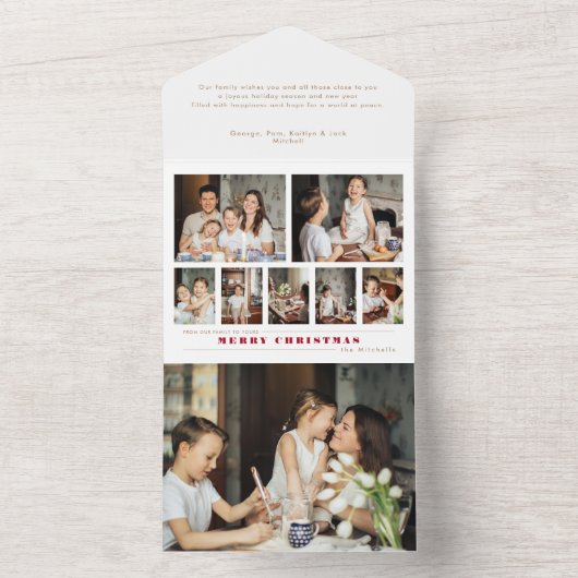 Moderne multi-foto kerstcollage all in one uitnodiging (Binnen)