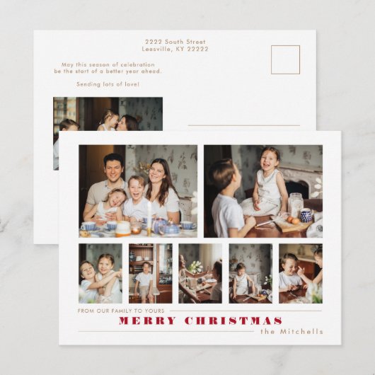 Moderne multi-foto kerstcollage feestdagenkaart (Voorkant / Achterkant)