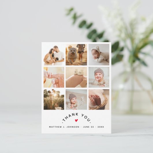 Moderne Multi Foto Nieuwe Baby Familie Dank u Briefkaart (Staand voorkant)