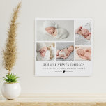 Moderne multi-foto-pasgeboren Baby Imitatie Canvas Print<br><div class="desc">Moderne multifoto's op een raster met uw favoriete foto's van de pasgeboren baby met naam en geboortestaat.</div>