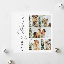 Moderne Multi Foto Prettig Kerst Script Feestdagenkaart