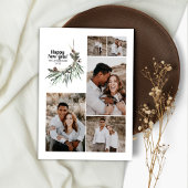 Moderne multi-foto waterverf botanisch nieuw jaar feestdagenkaart