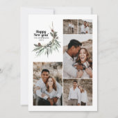 Moderne multi-foto waterverf botanisch nieuw jaar feestdagenkaart (Voorkant)