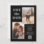 Moderne Multi Foto Zwart en Grijs | QR-code Save The Date (Voorkant)