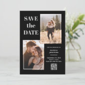 Moderne Multi Foto Zwart en Grijs | QR-code Save The Date (Staand voorkant)