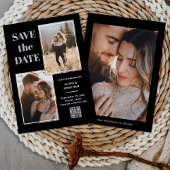 Moderne Multi Foto Zwart en Grijs | QR-code Save The Date