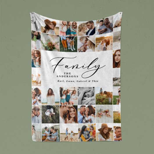 Moderne multi-foto zwarte manuscriptfamilie elegan sherpa deken