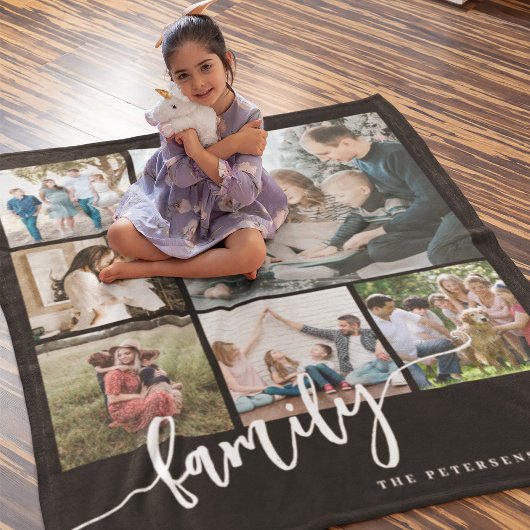 Moderne multi-fotocollage familie script aandenken fleece deken