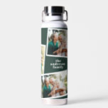 Moderne multi-fotofamilie groene eenvoudige famili waterfles<br><div class="desc">Modern stijlvol multi foto familie cadeau. De groene kleur kan worden veranderd.</div>