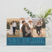 Moderne multi-fotohandtekening van het koppel in t save the date (Staand voorkant)