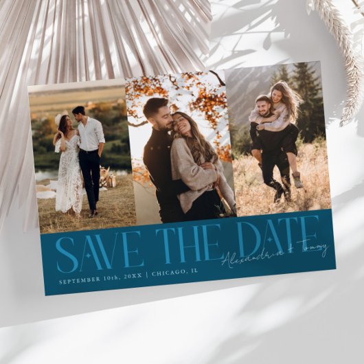 Moderne multi-fotohandtekening van het koppel in t save the date