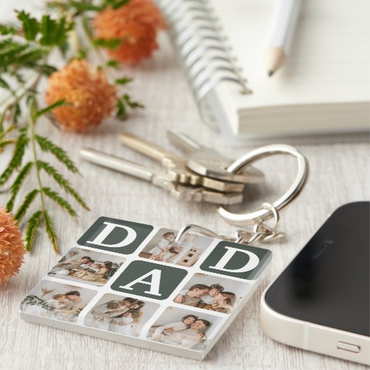 Moderne multi-fotorooster Cadeaubox voor papa Sleutelhanger (Voorkant Rechts)