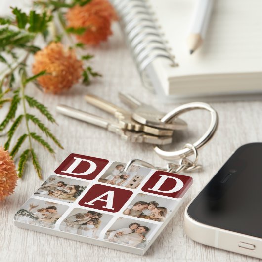 Moderne multi-fotorooster Cadeaubox voor papa Sleutelhanger (Voorkant Rechts)