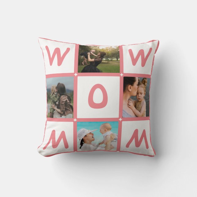 Moderne multi-fotorooster Cute WOW MOM cadeau Kussen (Voorkant)