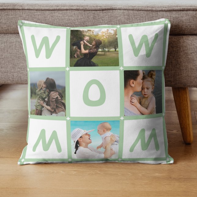Moderne multi-fotorooster Cute WOW MOM cadeau Kussen (Creator heeft geüpload)