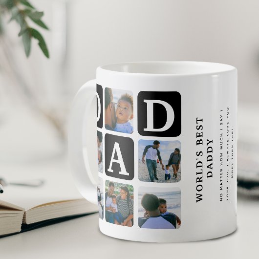 Moderne multi-fotorooster Mop met tekst 'Cute DAD' Koffiemok
