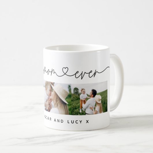 Moderne multi-fotoscripttypografie beste moeder koffiemok (Voorkant rechts)