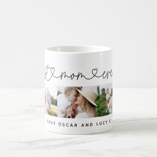 Moderne multi-fotoscripttypografie beste moeder koffiemok (Center)