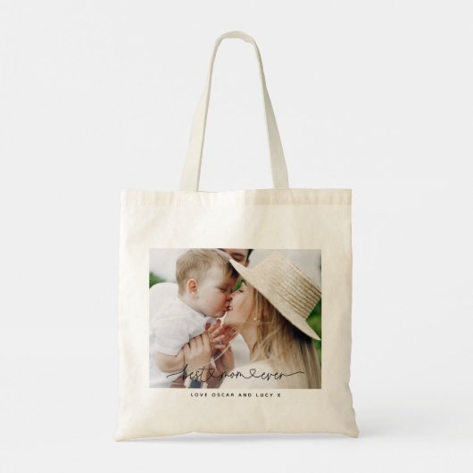 Moderne multi-fotoscripttypografie beste moeder tote bag (Achterkant)