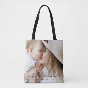 Moderne multi-fotoscripttypografie beste moeder tote bag