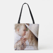 Moderne multi-fotoscripttypografie beste moeder tote bag (Achterkant)