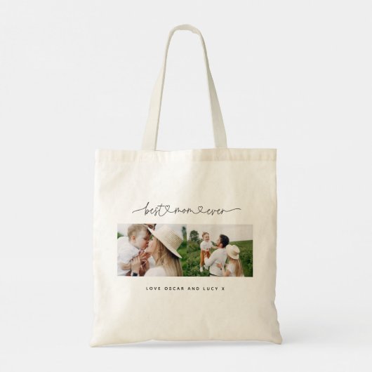 Moderne multi-fotoscripttypografie beste moeder tote bag (Achterkant)