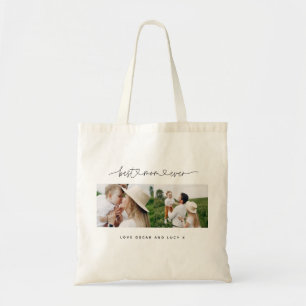 Moderne multi-fotoscripttypografie beste moeder tote bag