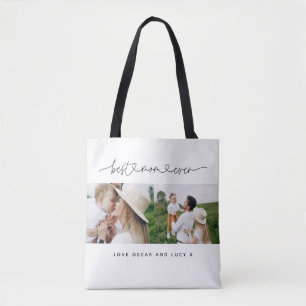 Moderne multi-fotoscripttypografie beste moeder tote bag