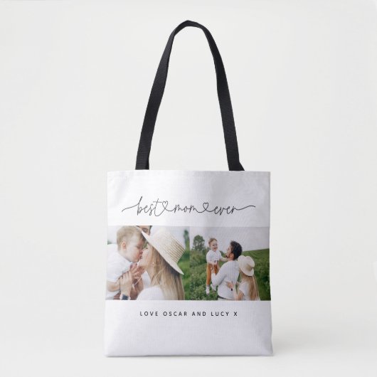 Moderne multi-fotoscripttypografie beste moeder tote bag (Voorkant)