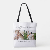 Moderne multi-fotoscripttypografie beste moeder tote bag (Achterkant)