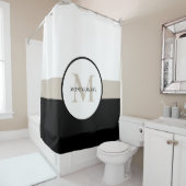 Moderne multi-kleur streep met monogram douchegordijn (In situ)