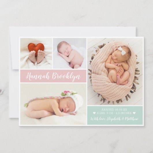 Moderne Multi Photo Announcement Card Aankondiging (Voorkant)